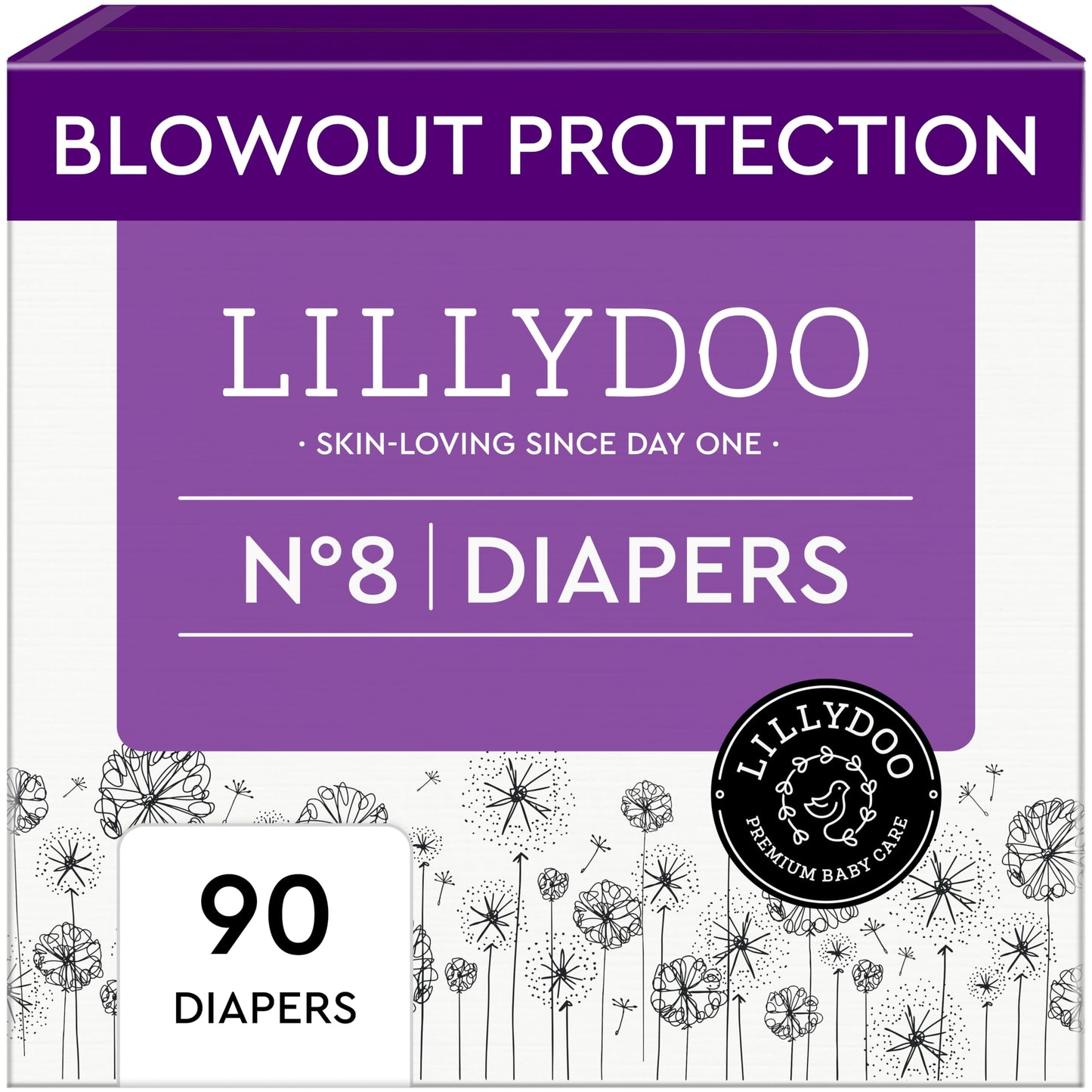 LILLYDOO Baby Diapers - Size 8 (37+ lbs), Monthly Supply (90 Count), Leak Protection, Skin-Friendly, Ultrasoft, Perfume- & Chlor
