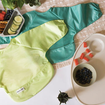 Tiny Twinkle Mess Proof Baby Bib, 2 Pack Long Sleeve Bib Outfit, Waterproof Bibs For Toddlers, Machine Washable, Tug Proof (Rain