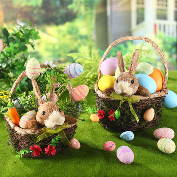 Silifine 2 Pack Easter Basket Woven Easter Bunny Basket With Handle Wicker Easter Gift Basket For Kids Rabbit Eggs Candy Basket