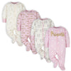 Gerber Baby Girls 4 Pack Sleep 'N Play Footie Princess Pink 3-6 Months