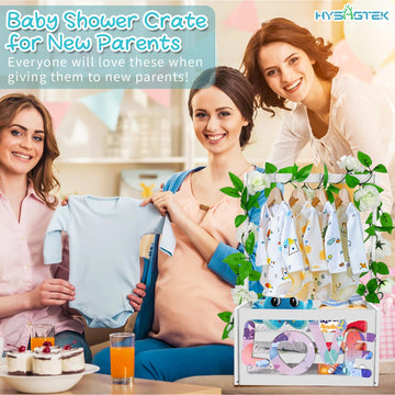 Hysagtek Wooden Baby Shower Crate Closet, Baby Storage Crate With Handle, Shower Party Gift Basket, Welcome Gift Basket For Newb