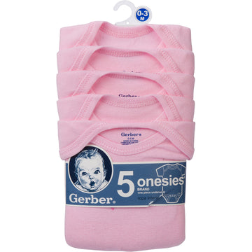 Gerber Baby 5-Pack Solid Onesies Bodysuits, Pink, 18 Months