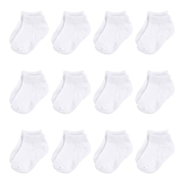 Hudson Baby Unisex Cotton Rich Newborn And Terry Socks, White No-Show, 12-24 Months