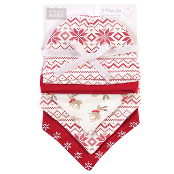 Hudson Baby Unisex Baby Cotton Bib And Headband Or Caps Set, Reindeer, One Size