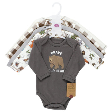 Touched By Nature Unisex Baby Organic Cotton Long-Sleeve Bodysuits, Boy Woodland Alphabet, 3-6 Months