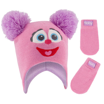 Sesame Street Girls' Winter Hat And Mittens Set, Abby Cadabby Beanie For Ages 2-4, Dark Pink