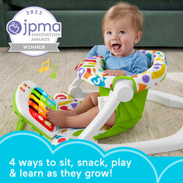 Fisher-Price Portable Baby Chair Kick & Play Deluxe Sit-Me-Up Seat with Piano Learning Toy and Snack Tray for Infants to Toddler