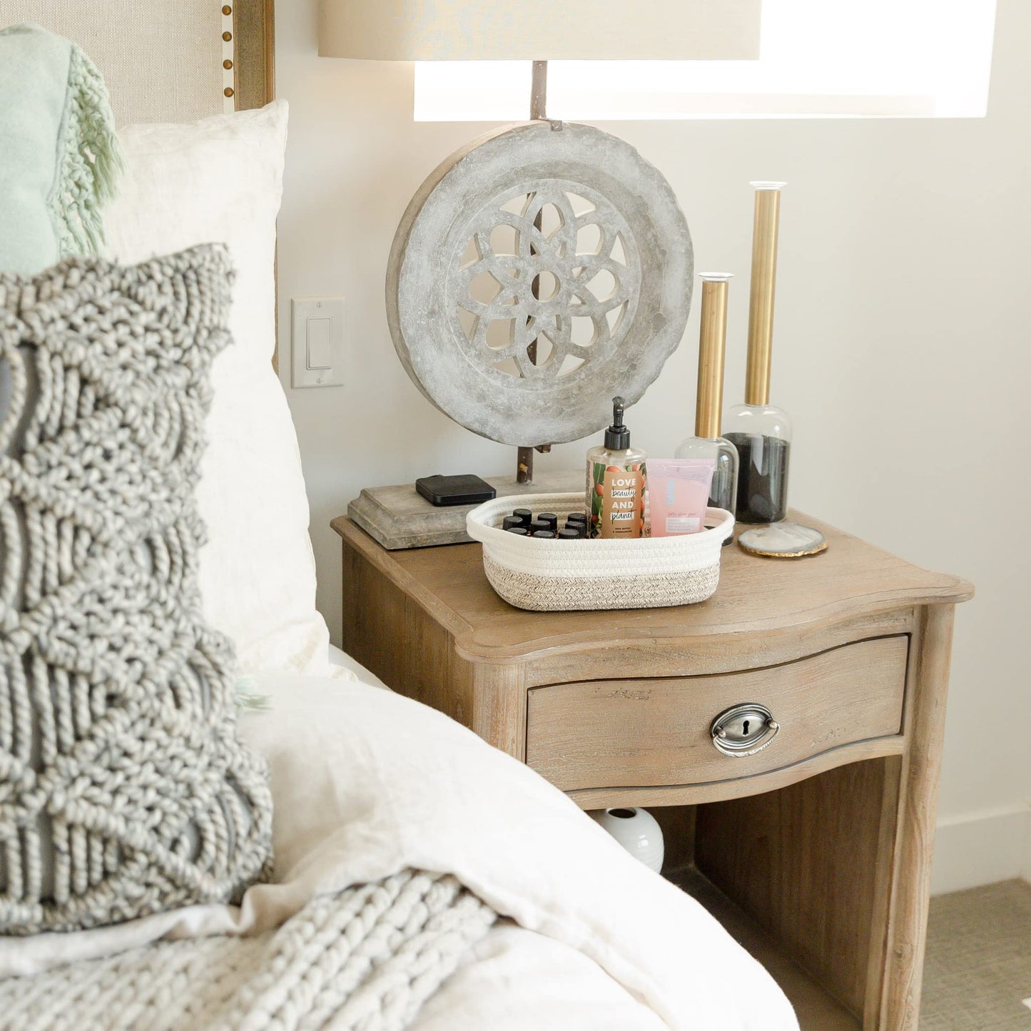 Naturalcozy 5-Piece Rectangle Storage Basket Set- Natural Cotton Rope Woven Baskets For Organizing! Small Basket For Montessori,