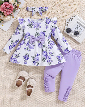 2T Girl Clothes 3T Toddler Girl Clothes Baby Girl Outfits Fall Cute Ruffle Shirt Top Floral Pants Set Infant Winter Clothes For
