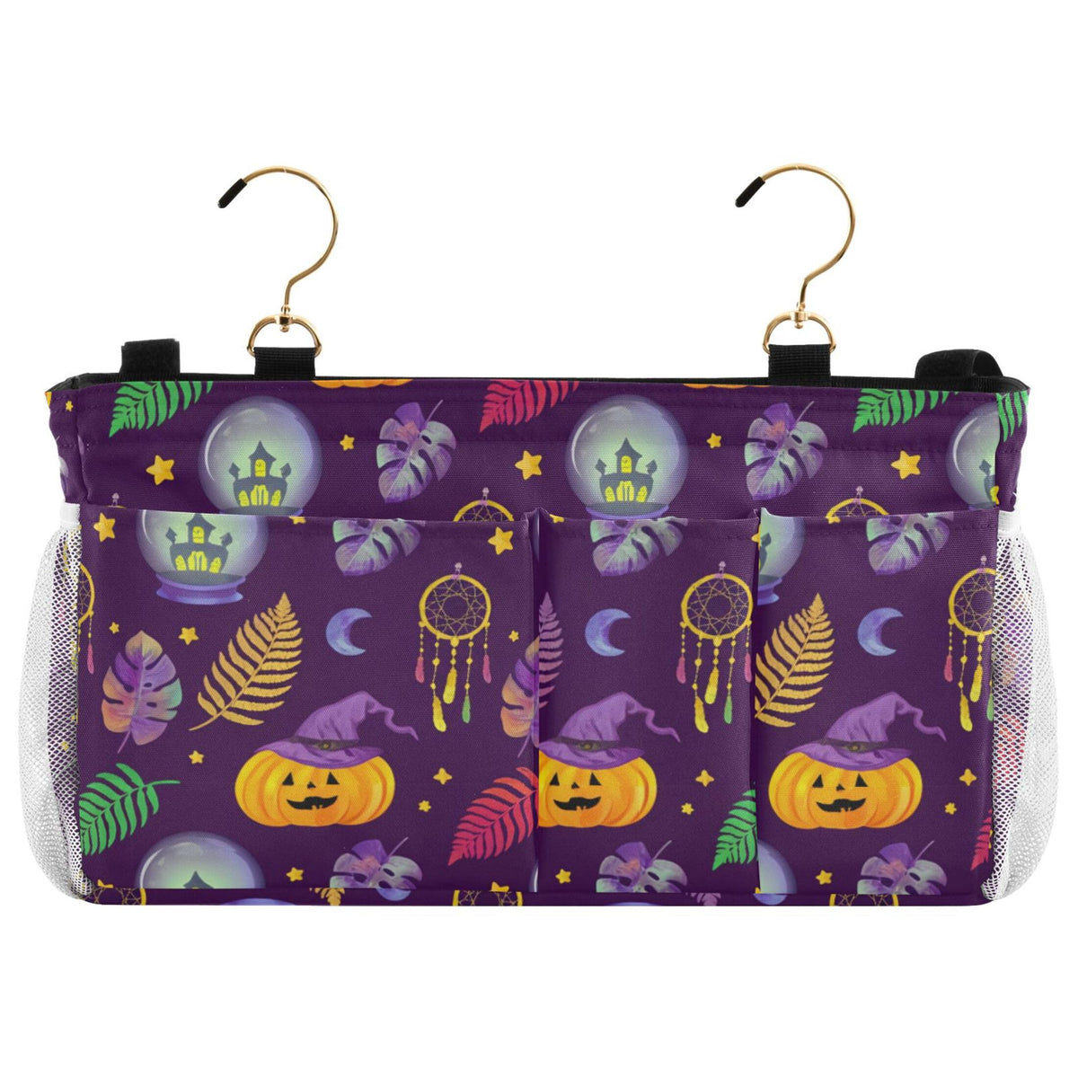 Burbuja Crystal Ball Pumpkins Dreamcatcher Bedside Caddy Hanging Storage Organizer with 2 Straps and Hooks for Home College Dorm