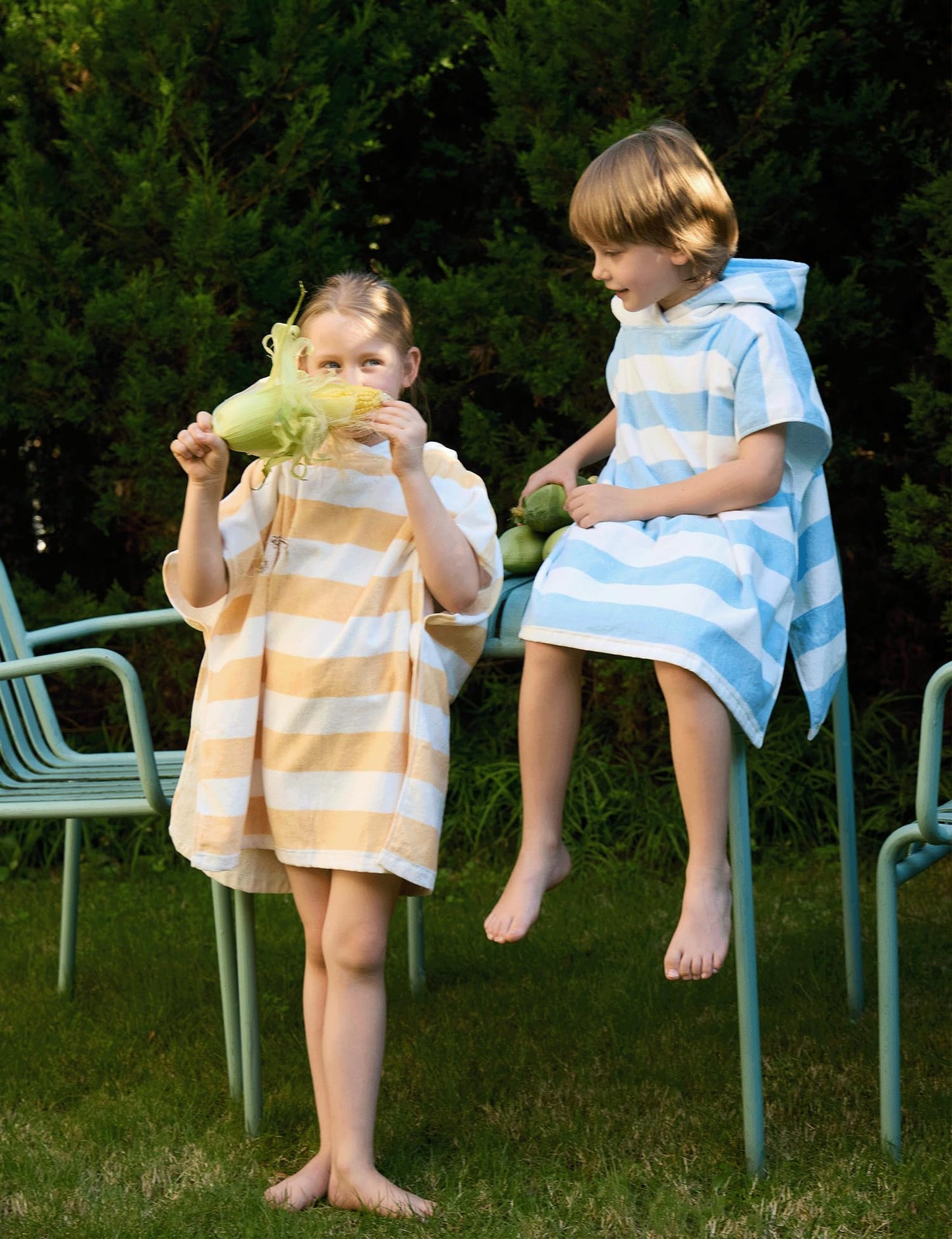 Tbezy Toddler Bath Towel Poncho Thick Cotton Striped Beach Towels For Kids Gifts (2-6, Green)