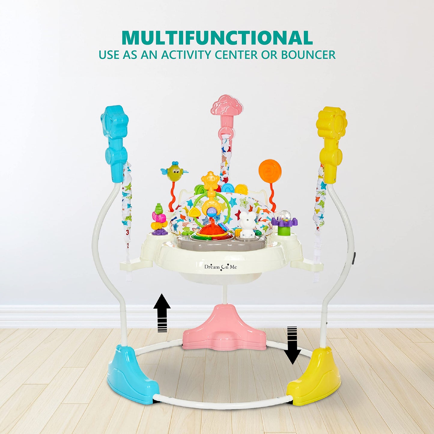 Dream On Me Zany 2-In-1 Baby Activity Center And Bouncer In Star Print, Sturdy And Strong Frame, 3 Height Positions, 360 Rotatin