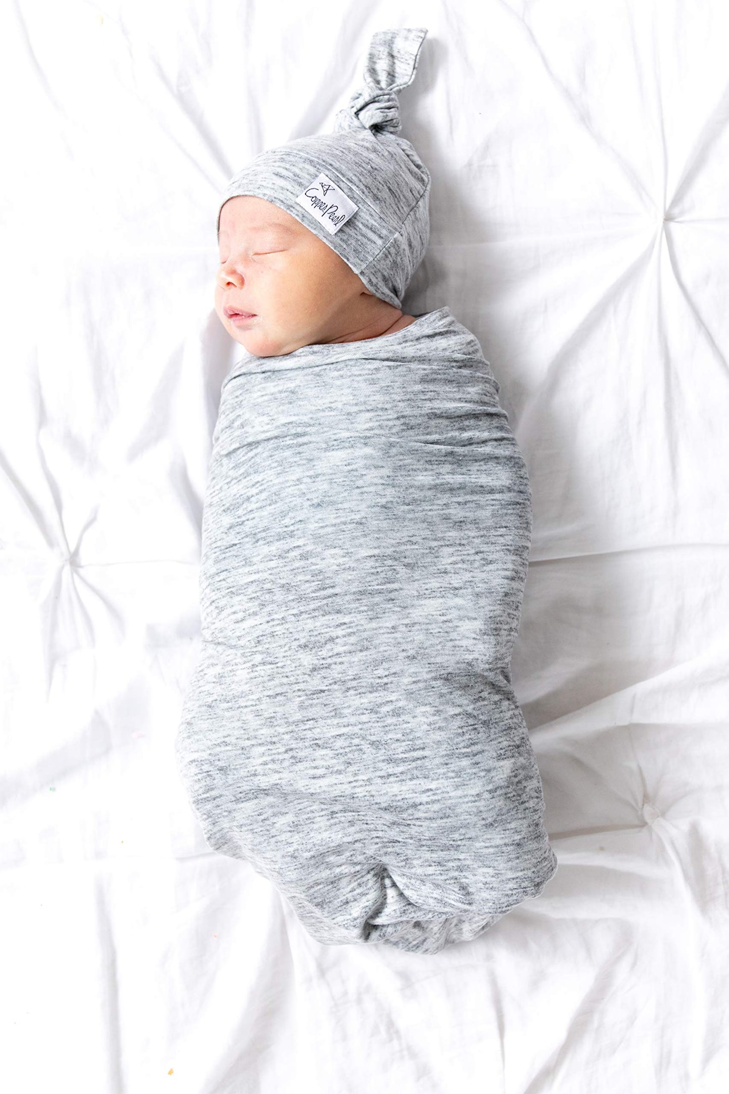 Copper Pearl Baby Beanie Hat Top Knot Stretchy Soft Asher