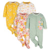 Gerber Baby Girls 4 Pack Sleep 'N Play Footie Golden Floral 6-9 Months