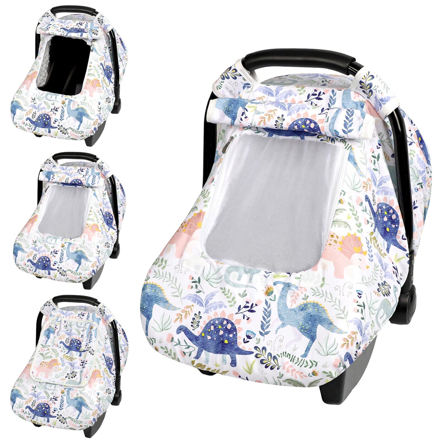 Pea Pod Car Seat Cover Baby Boy, Infant Car Seat Canopy Covers for Newborn with 2 Layers Windows of Breathable Mesh Fabric, Ligh