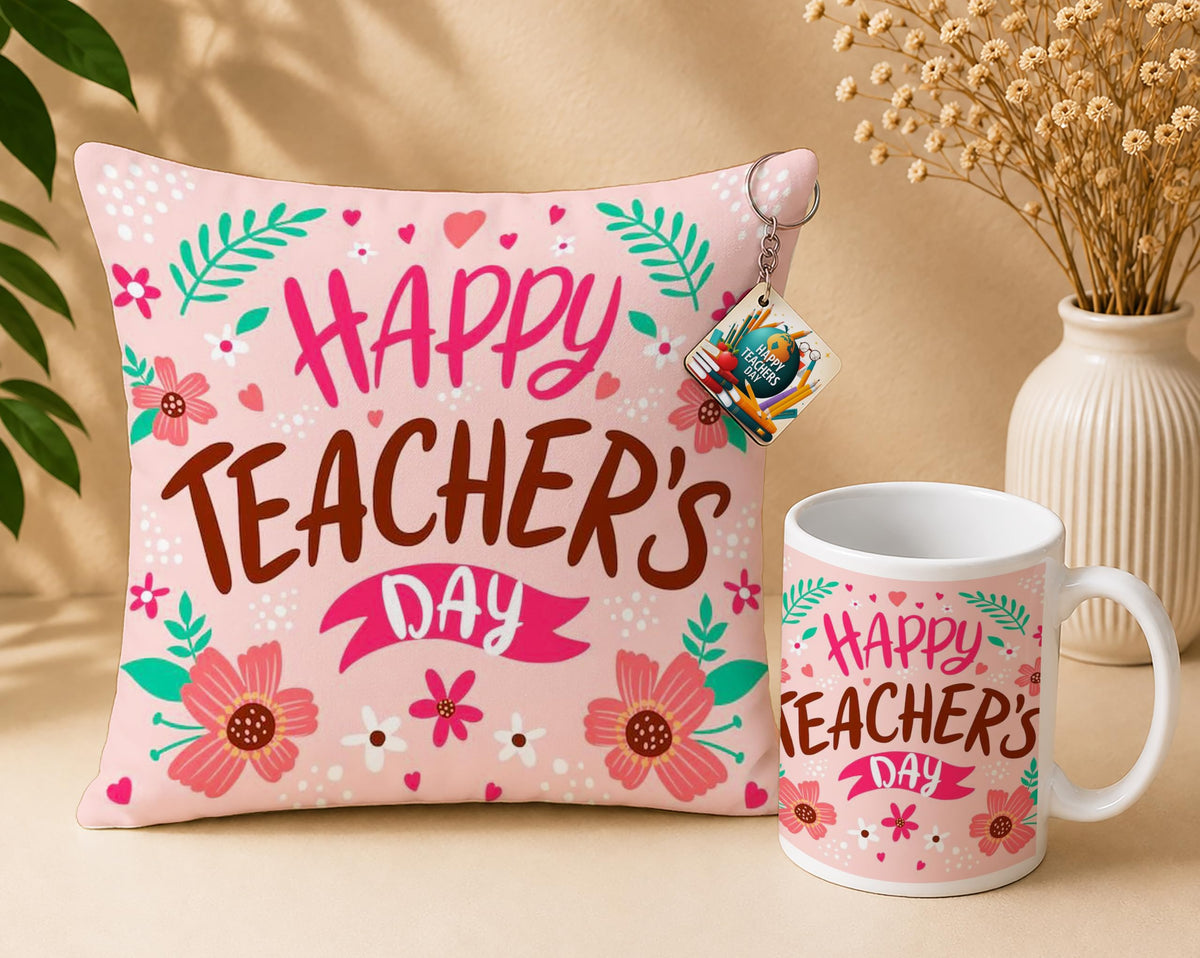 ZORI Teachers Day Design 5 Printed Cushion Cover Gift for Teachers with Cushion Filler (12inch x 12inch) & 1 Coffee Mug (350ml |