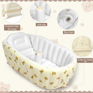 Mink Newborn To Toddler Bath Tub,Inflatable Baby Bathtub With Built-In Air Pump,Portable Travel Shower Basin With Back Support,