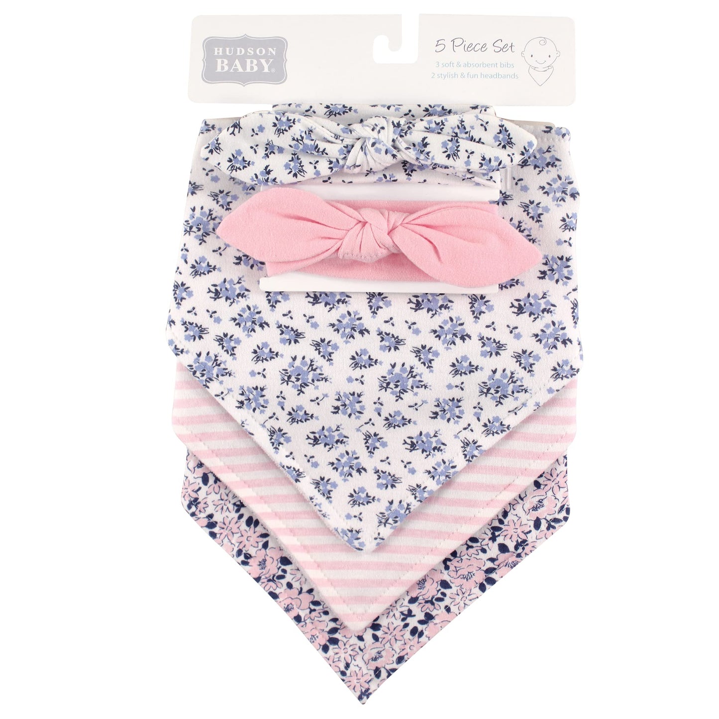 Hudson Baby Unisex Baby Cotton Bib And Headband Or Caps Set, Classic Floral, One Size