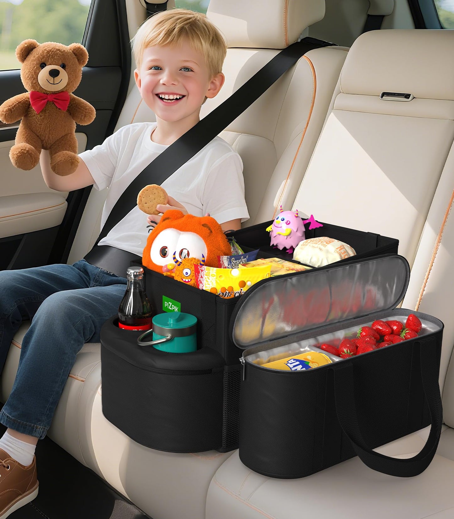 Plzpik Large Car Seat Organizer with Removable Cooler Bag for the Front or Back Seat for Kids and Adults.Versatile for Use in Mu