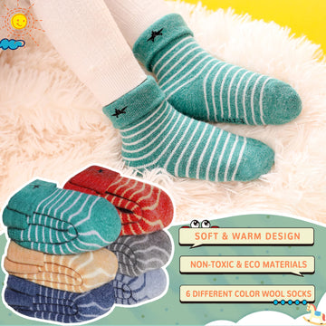 Eocom 6 Pairs Children'S Winter Thick Warm Wool Socks Soft Kids Socks Random Color (1-3 Years, Stripe)