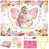 GGSTDDUP Butterfly Milestone Blanket for Baby Girls, Floral Monthly Baby Growth Blanket Newborn Photography Background with Wood
