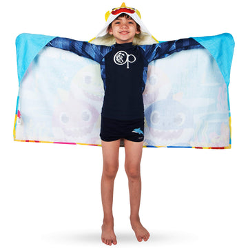 Franco Kids Bath And Beach Soft Cotton Terry Hooded Towel Wrap, 24' X 50', Baby Shark