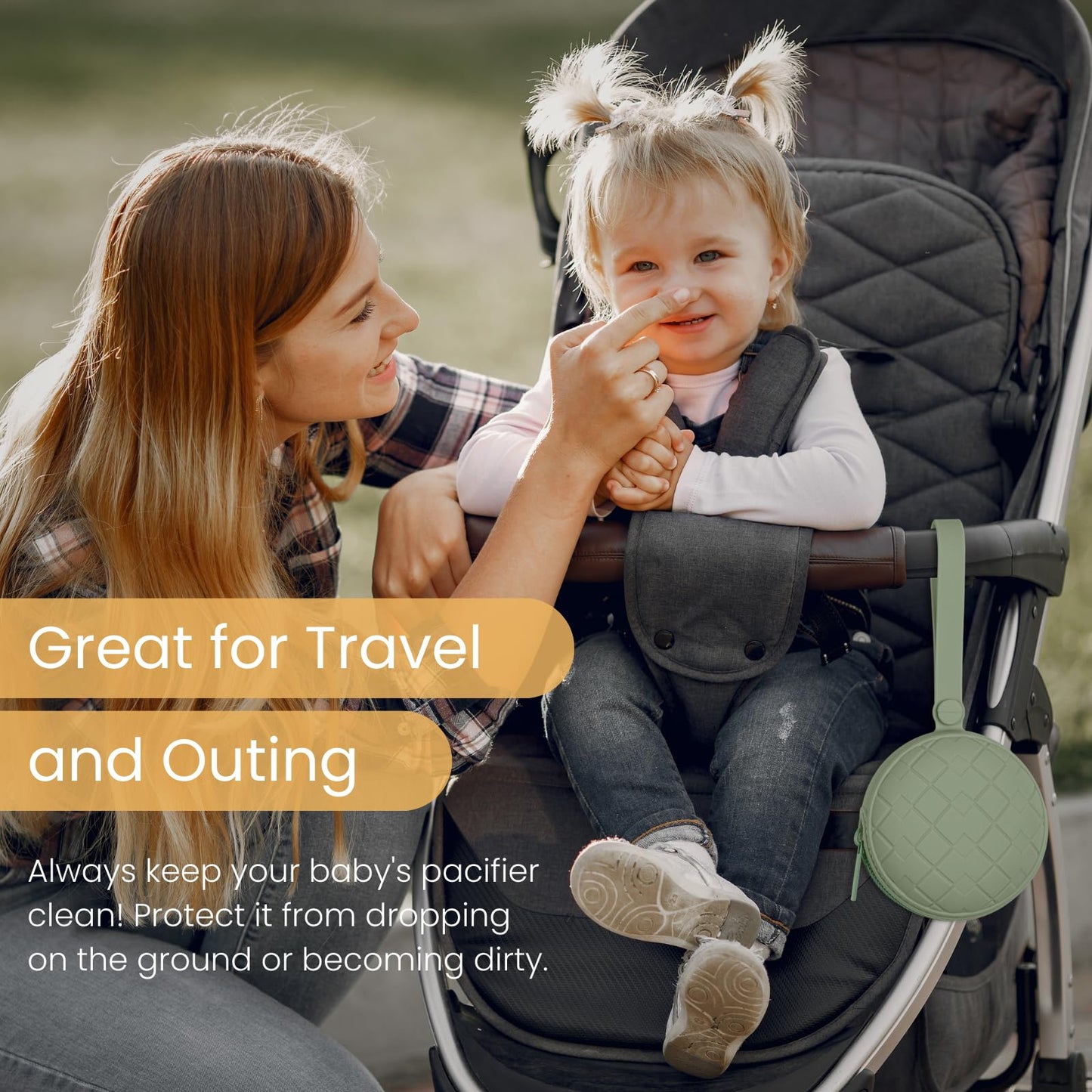 Kalovin Pacifier Holder Case, Pack Of 2 Baby Silicone Pacifier Holder Case, Protective Storage Container Attaches To Strollers &