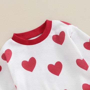 Kupretty Toddler Baby Girl Valentines Day Outfits Heart Waffle Knit Sweatshirts And Pants Set Fall Winter Spring Clothes (Red, 6