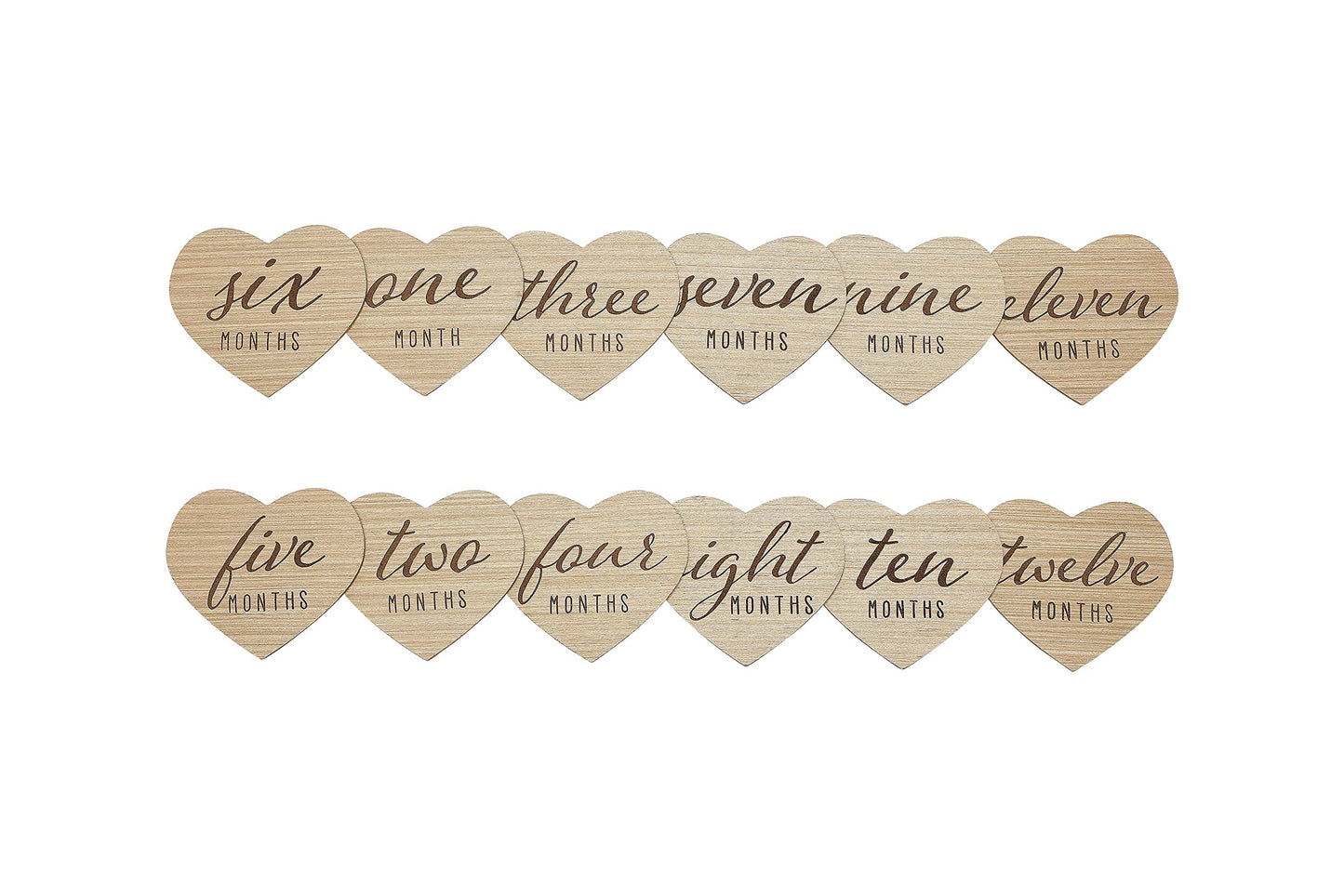 Kate & Milo Heart Shaped Wooden Monthly Milestone Photo Cards, Baby Announcement Cards, Double Sided Photo Prop Milestone Discs,