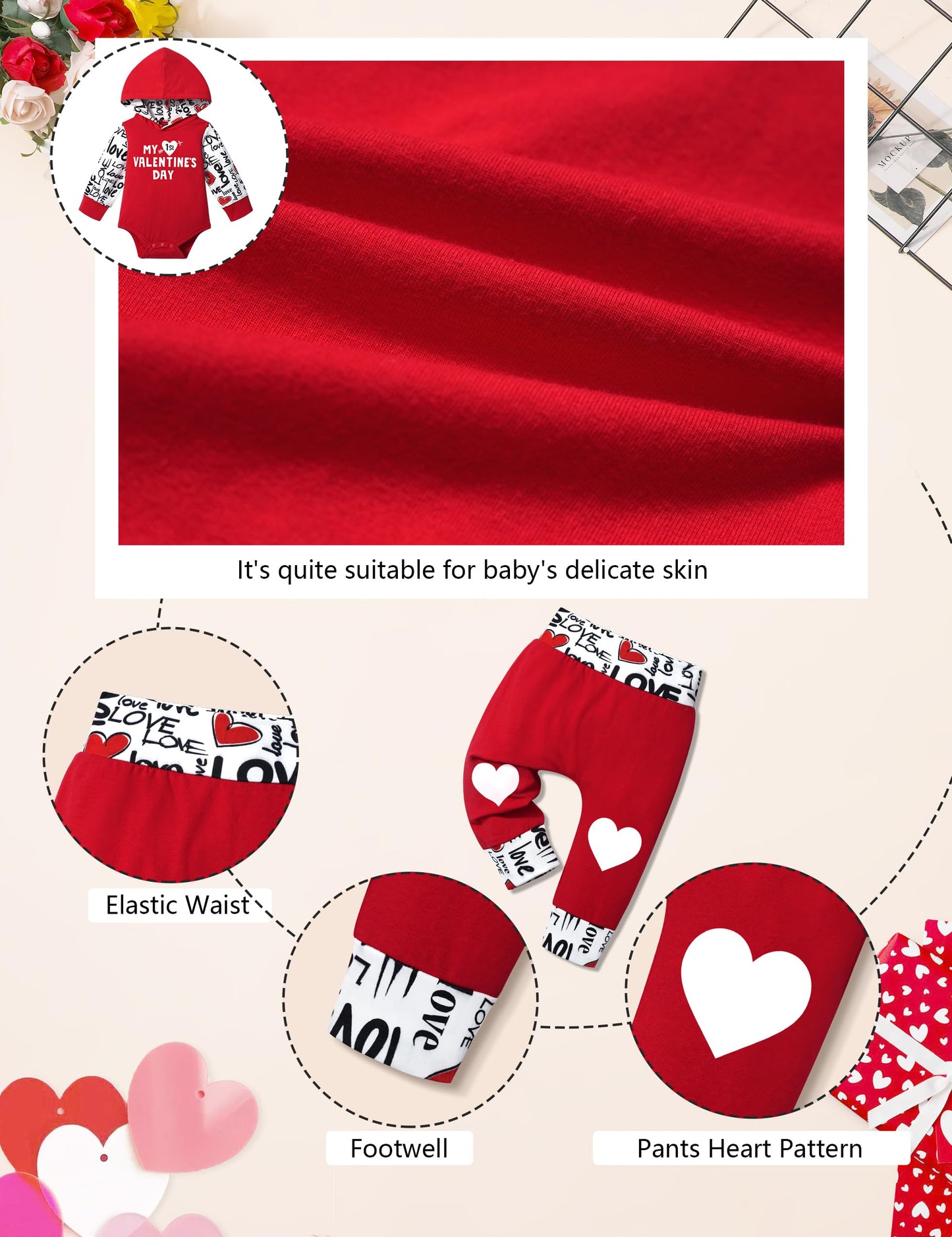 Baby Boy Valentines Day Outfit 9-12 Months My First Valentines Day Baby Boy Outfit Red Hoodie Love Pants Baby Valentines Day Gif
