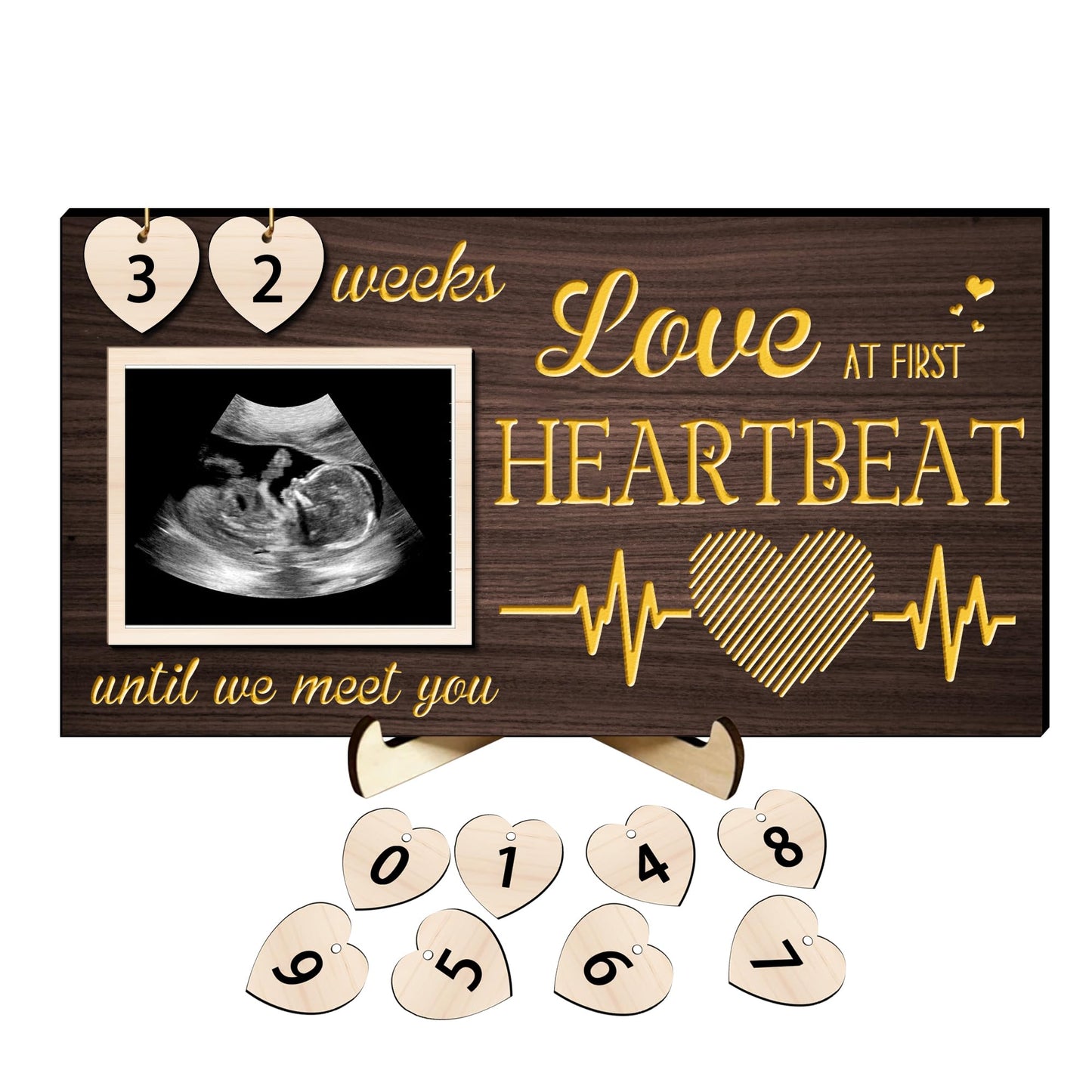 Dertacoa DIY Baby Sonogram Picture Frame for Dad Mom Countdown Weeks Feature Weeks Uitil We Meet You Plaque Love at First Sign B