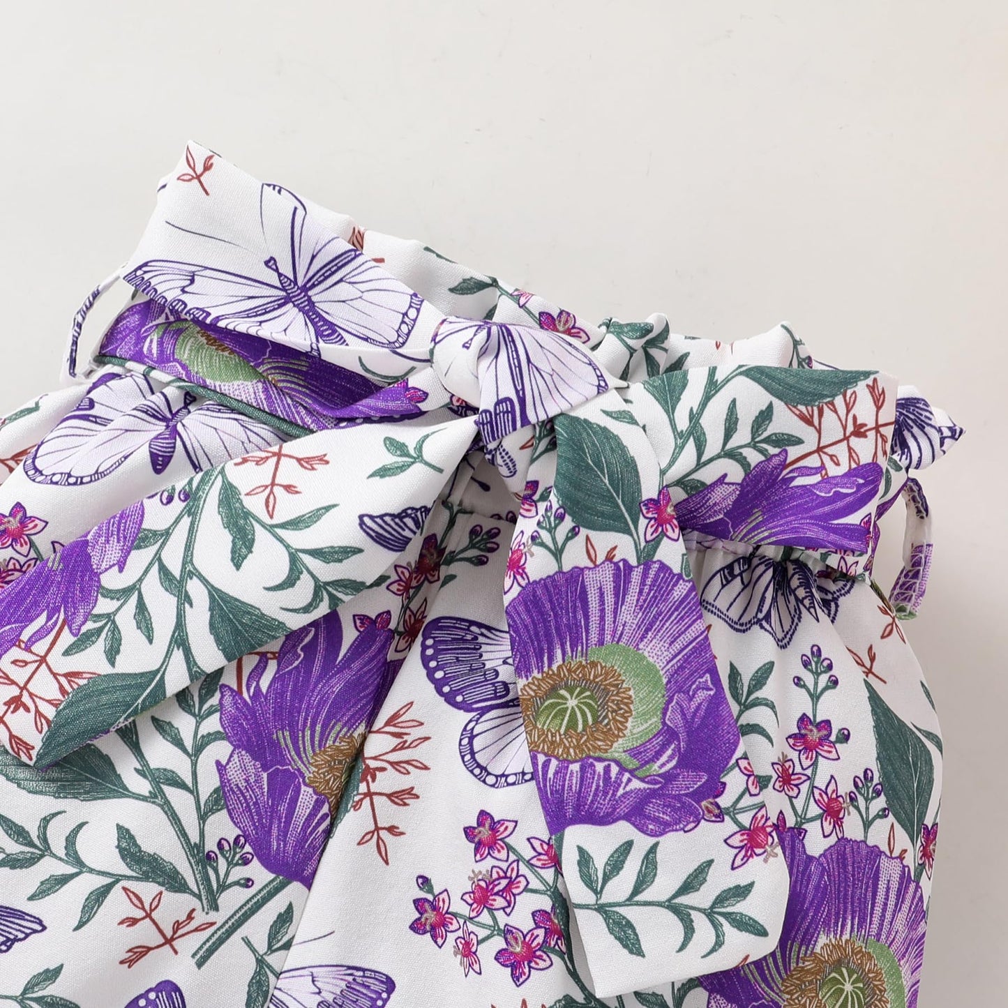 Tiny Cutey Baby Girl Clothes Infant Summer Outfits Set Ruffle Sleeve Romper And Floral Shorts With Headband (Lilac Romper+Purple