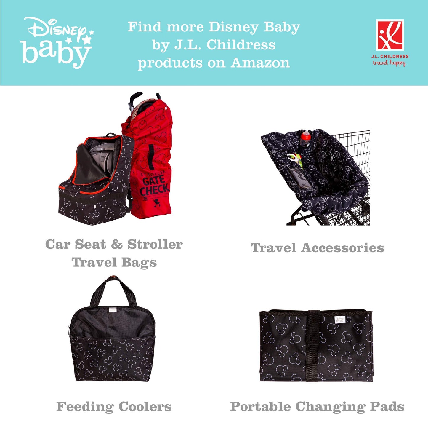 Disney Baby By J.L. Childress Mickey Mouse Stroller Hooks - Universal Stroller Clips With Non-Slip Straps - Durable Carabiners T