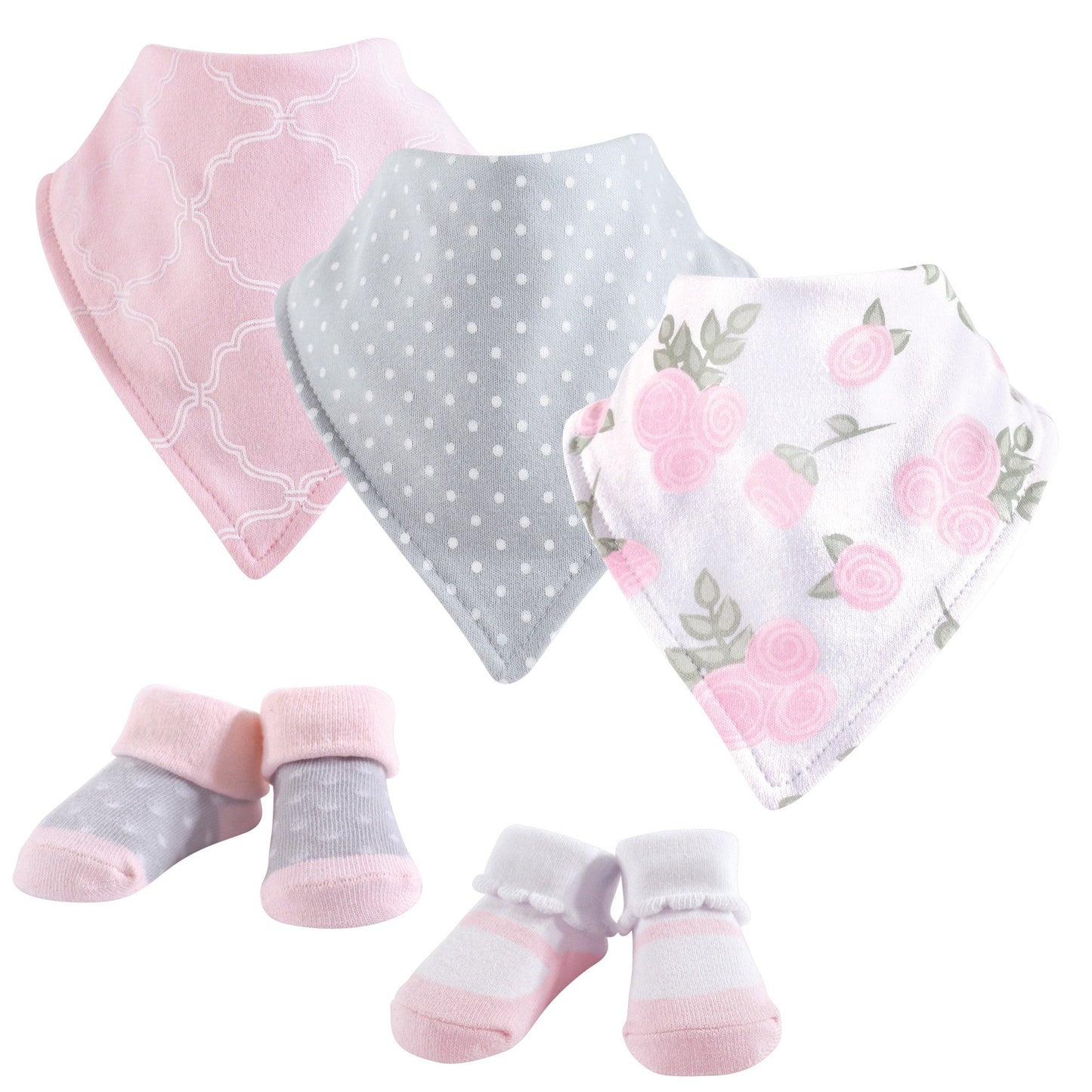 Hudson Baby Unisex Baby Cotton Bib And Sock Set, Pink Rose, One Size
