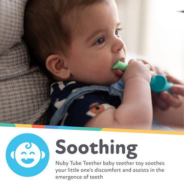 Nuby Tube Teether - (2-Pack) Baby Teething Toy - 3+ Months - Elephant and Giraffe