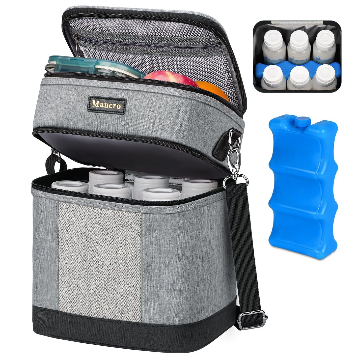 Mancro Breastmilk Cooler Bag with Ice Pack, insulated bottle bag for Daycare and Travel, Double Layer Baby Bottle Cooler Bag Fit