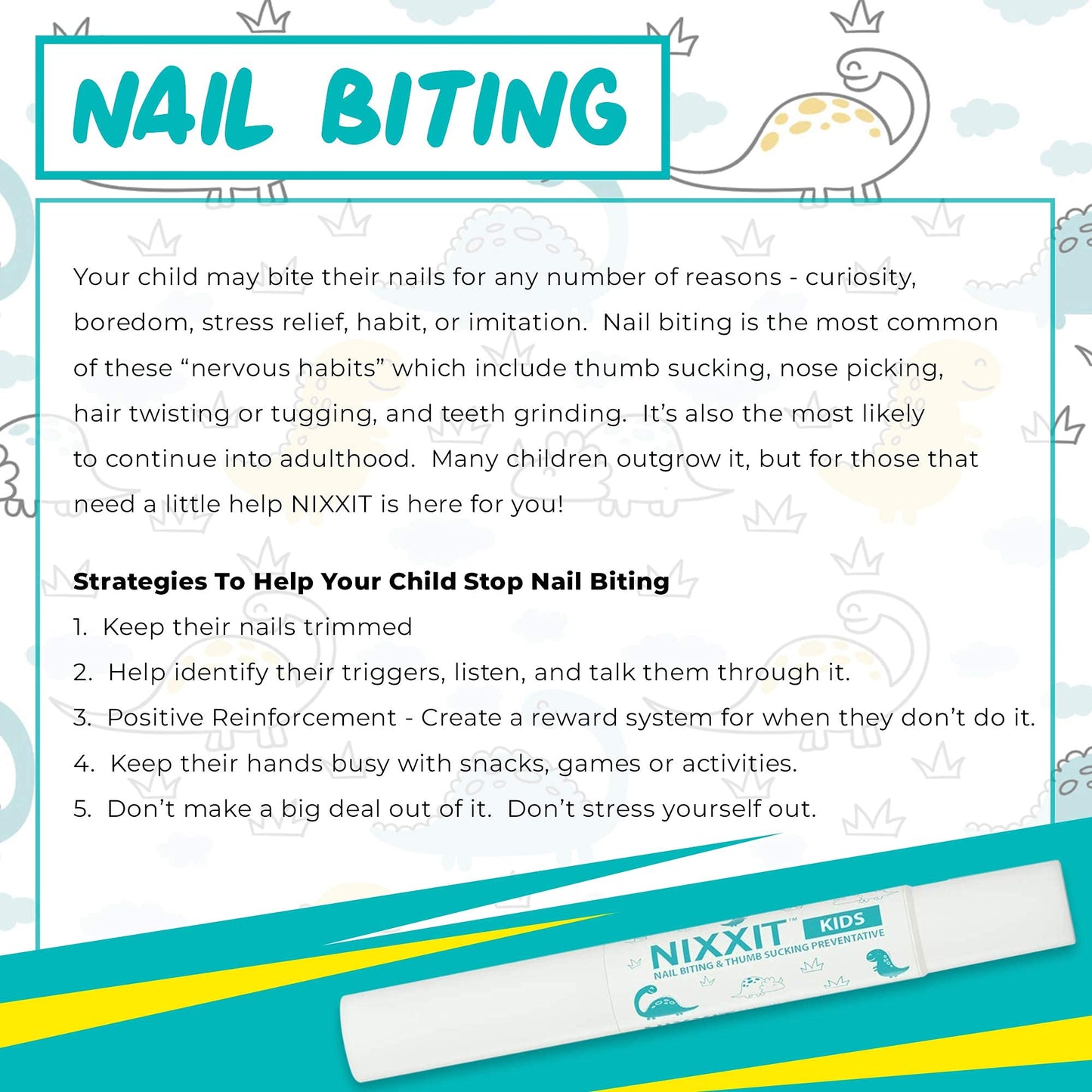 Nixxit Nail Biting Treatment For Kids - Stop Thumb Sucking For Kids, Toddlers, Children - No Bite Nail Polish Pen - Non Glossy -