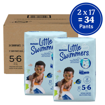 Huggies Little Swimmers Disposable Swim Diapers, Size 5-6 (32+ Lbs), 34 Ct (2 Packs Of 17), Packaging May Vary