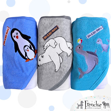 Frenchie Mini Couture, Hooded Bath Towels For Babies, 80% Cotton/20% Polyester, Wild Sea Animal Design Baby Bath Towel Set, Pack