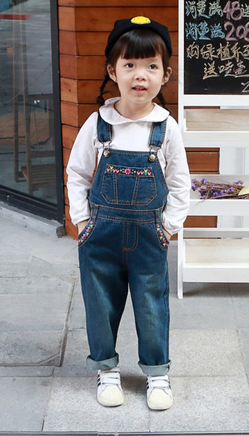 Kidscool Space Baby & Little Girls Denim Overalls,Jean Workwear,Deep Blue,18-24 Months