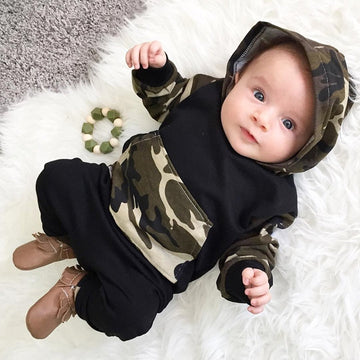 Infant Baby Boys 2 Pieces Clothes Set Camouflage Print Hoodie Tops + Long Pants Toddler Winter Outfits (6-12 Months, Camo)
