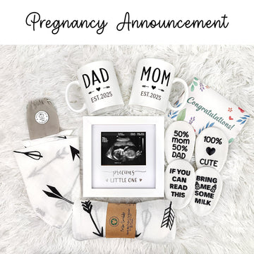 Pregnancy Gifts For New Parents Est 2025- New Mom Gifts Basket For Pregnancy Announcement, Baby Shower - Mom & Dad Mugs, Decisio