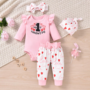 Fioukiay Preemie Baby Girl My 1St Valentine'S Day Clothes Trim Love Heart Bodysuit Pants Valentines Day Outfits (Pink, Preemie)
