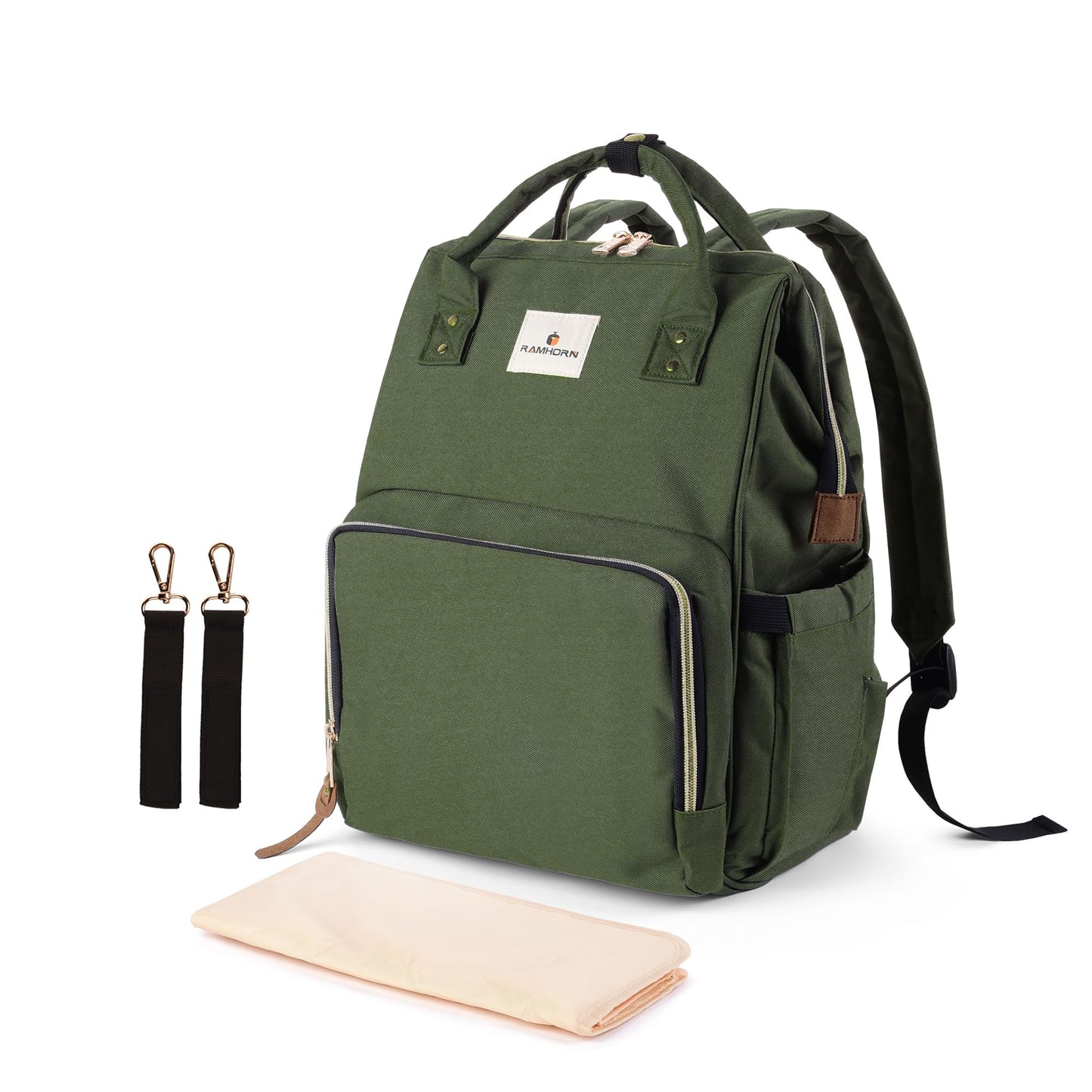Ramhorn Diaper Bag Backpack for Women, Travel Backpacks with Insulated Bottle Pocket, Stroller Straps and Changing Mat