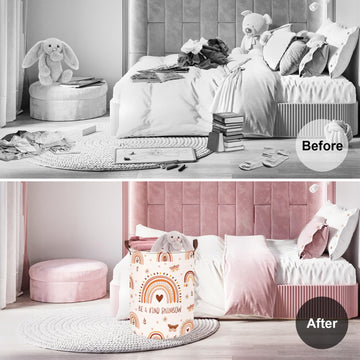 Clastyle 63L Boho Rainbow Laundry Basket For Girl Heart Butterfly Pink Kids Dirty Clothes Nursery Hamper Large Clothes Toys Stor