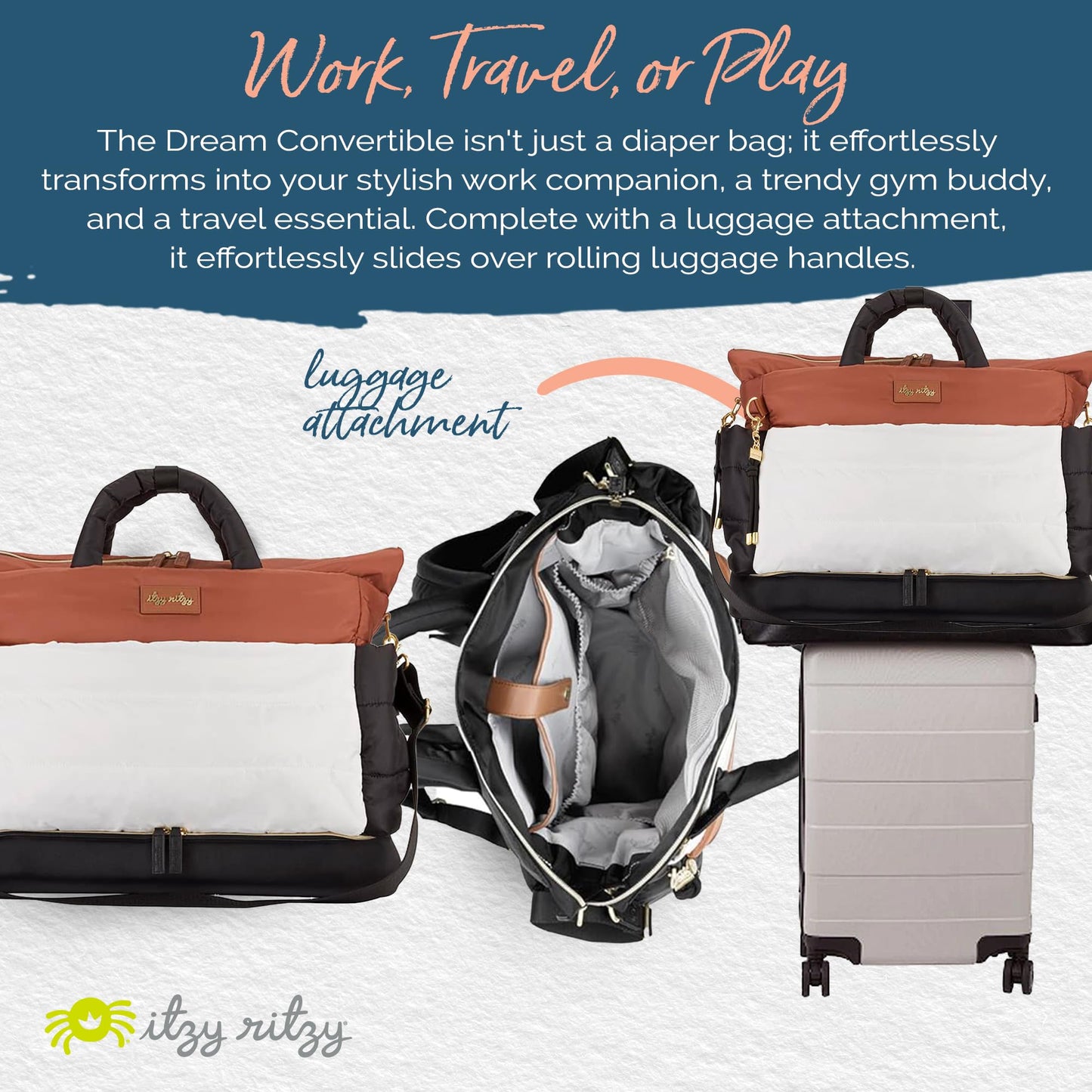 Itzy Ritzy Dream Convertible Diaper Bag Tote Backpack - Baby Diaper Bag With 14 Pockets, Changing Pad & More (Coffee & Cream)