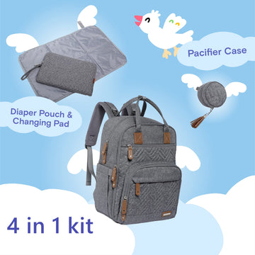Iniuniu Diaper Bag Backpack, 4 In 1 Kit Large Unisex Baby Bags For Boys Girls, Waterproof Travel Back Pack With Diaper Pouch, Wa