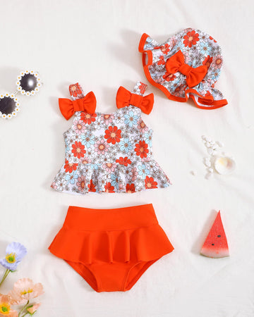 Mioglrie Toddler Swimsuit Girl 2T 3T Swimsuit Girls Toddler Bathing Suit Girl Beach Swim Suit Two Piece Orange Dasiy Bikini Summ