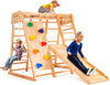 Cozibb Indoor Jungle Gym For Kids, 7-In-1 Toddler Indoor Playground With Slide, Swing And Climbing Rock, Wooden Montessori Climb