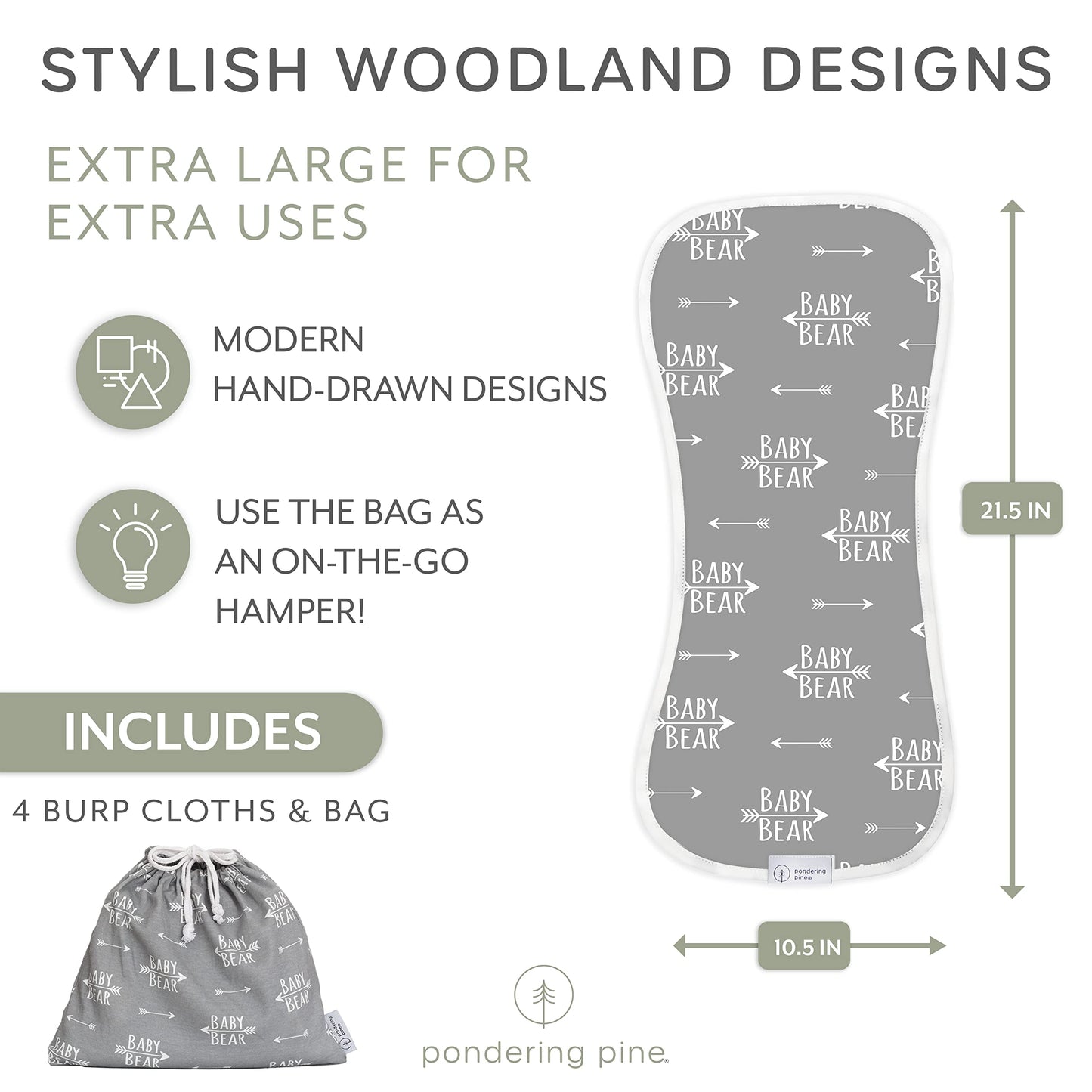 Organic Burp Cloths For Baby Boys And Girls With Bag - Xlarge Absorbent Burping Clothes, Newborn Towel, Milk Spit Up Rags, Burpy